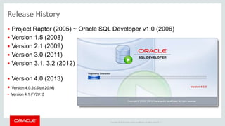Copyright © 2014 Oracle and/or its affiliates. All rights reserved. |
1. Nodes where cardinality estimation is wrong as witnessed by collected runtime
statistics. The node with maximum discrepancy is formally a hotspot. One course of
action for performance analyst to follow is adjusting cardinality estimation (e.g. with a
hint), thus influencing the optimizer to choose a different plan.
2. Nodes where the execution have spent bulk of the time. Formally, we take cumulative
run time of a node (v$sql_plan_statistics.last_elapsed_time) and subtract cumulative run
time of it's children.
Autotrace HotSpots (new for 4.1)
 