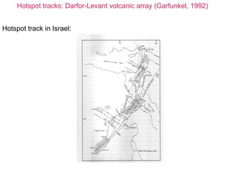 Hotspot tracks: Darfor-Levant volcanic array (Garfunkel, 1992)
Hotspot track in Israel:
 