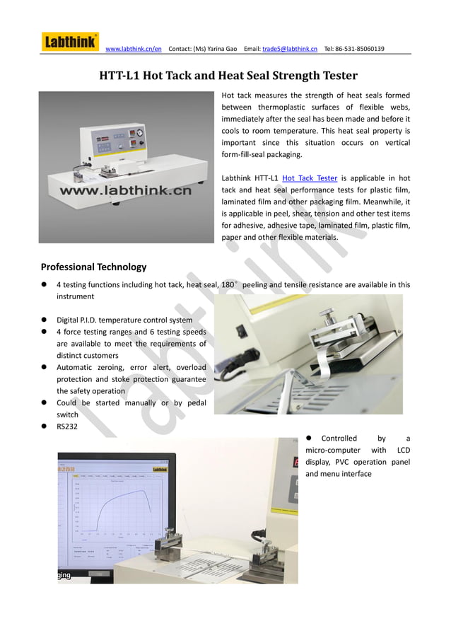Hot tack and heat seal strength tester htt l1 PDF