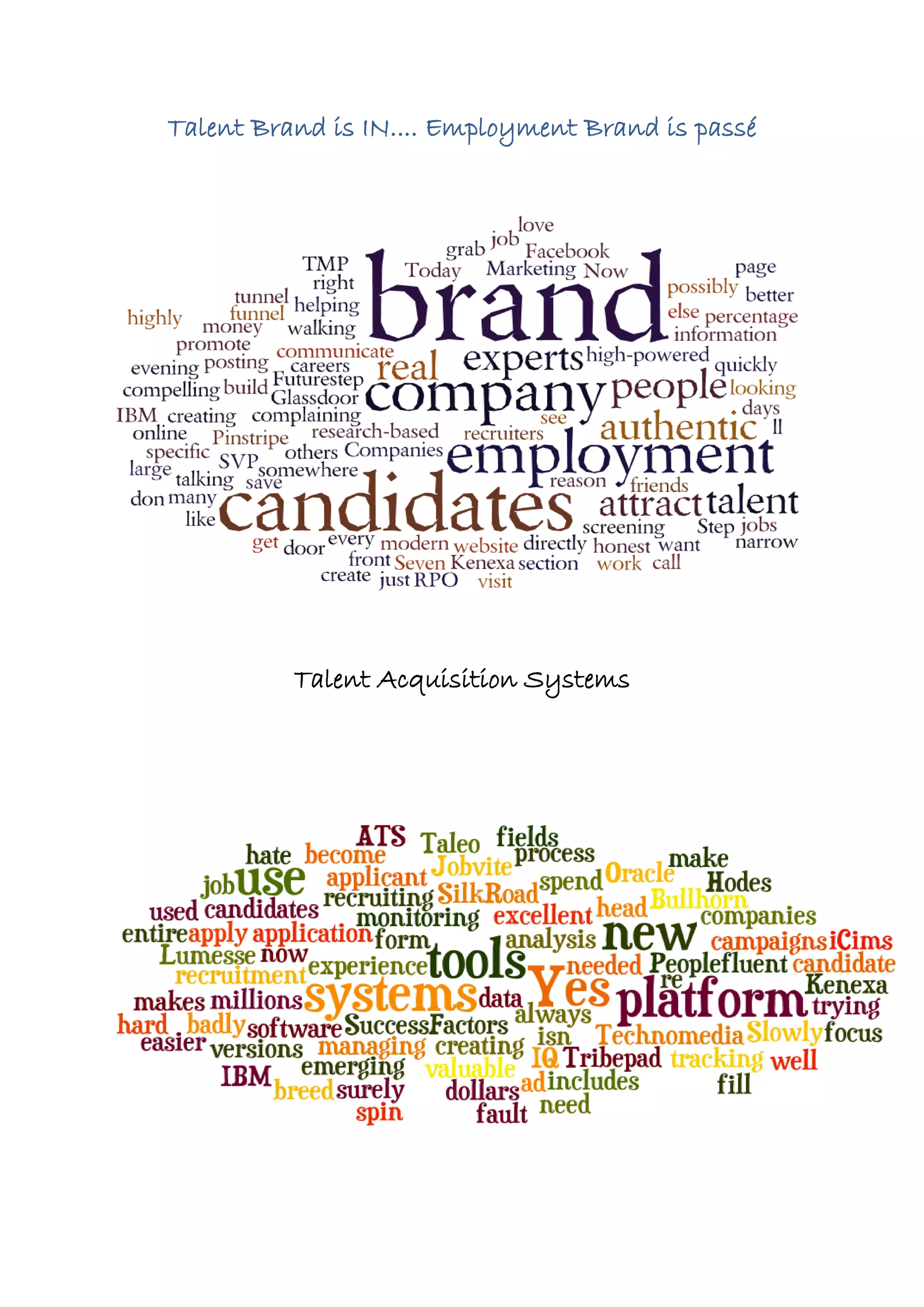 Talent Brand is IN.... Employment Brand is passé
Talent Acquisition Systems
