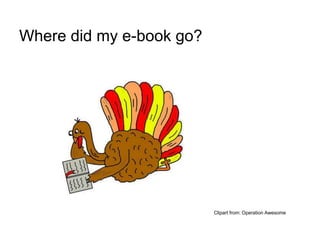 Where did my e-book go?
Clipart from: Operation Awesome
 