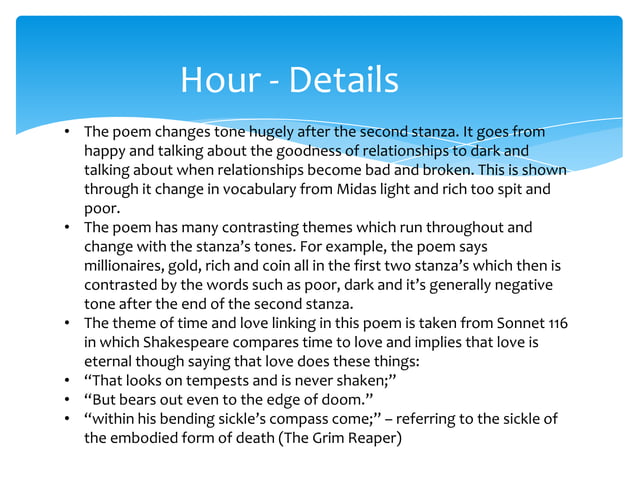 Sonnet 116 Poem Analysis Hour+and+sonnet+116 | PPTX | Poetry | Books and Literature