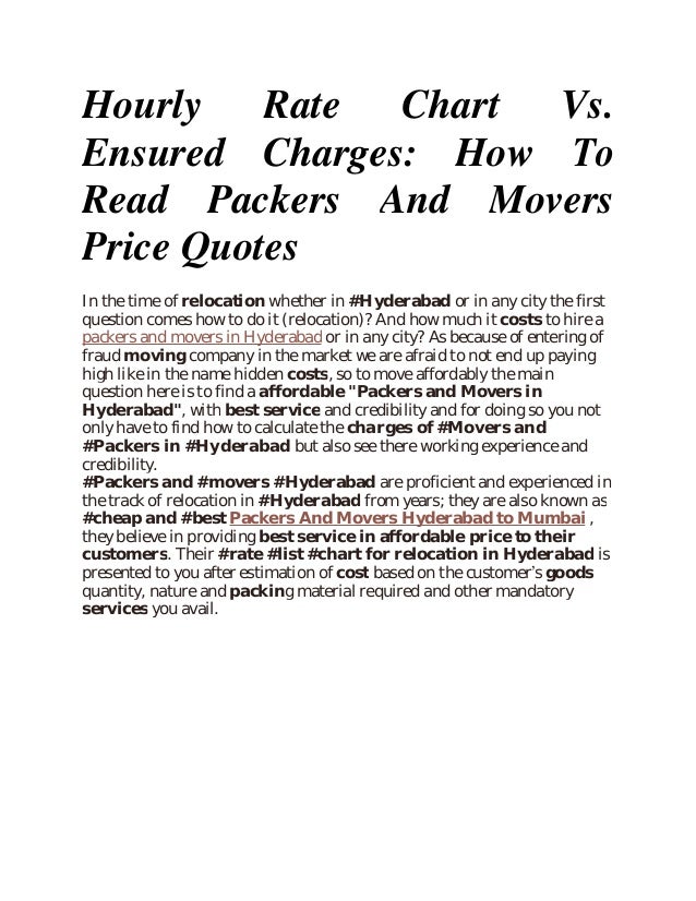 Hourly rate chart vs. ensured charges how to read packers and movers
