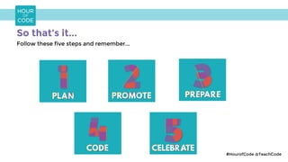 So that’s it...
Follow these five steps and remember...
#HourofCode @TeachCode
 
