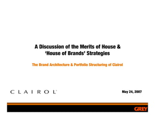 A Discussion of the Merits of House &
      ‘House of Brands’ Strategies

The Brand Architecture & Portfolio Structuring of Clairol




                                                        May 24, 2007
 