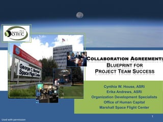 Cynthia W. House, ASRi
                               Erika Andrews, ASRi
                       Organization Development Specialists
                             Office of Human Capital
                           Marshall Space Flight Center

                                                        1
Used with permission
 