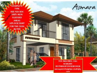 COMPLETE
     TYPE
 RES FEE=30K
  100% NON
   FLOODED
    AREAS
10% DISCOUNT
FOR THE CASH
    BUYER




                   FOR INQUIRIES: CALL
                        MARLENE
                09279806297/09328559226
               www.gentriheightpc.multiply.
                          com
 
