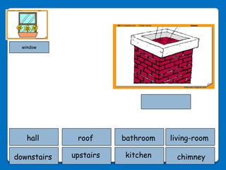 window




   hall       roof      bathroom   living-room

downstairs   upstairs   kitchen     chimney
 