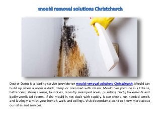 Doctor Damp is a leading service provider on mould removal solutions Christchurch. Mould can
build up when a room is dark, damp or crammed with steam. Mould can produce in kitchens,
bathrooms, storage areas, laundries, recently swamped areas, plumbing ducts, basements and
badly ventilated rooms. If the mould is not dealt with rapidly, it can create not needed smells
and lastingly tarnish your home’s walls and ceilings. Visit doctordamp.co.nz to know more about
our rates and services.
 