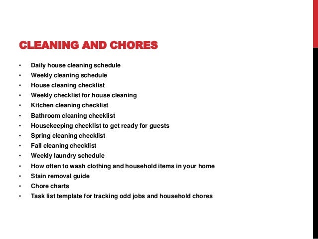 Cleaning Charts For Home