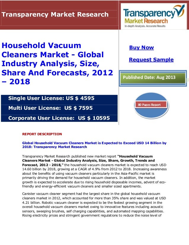 Household Vacuum Cleaners Market Global Industry Analysis, Size