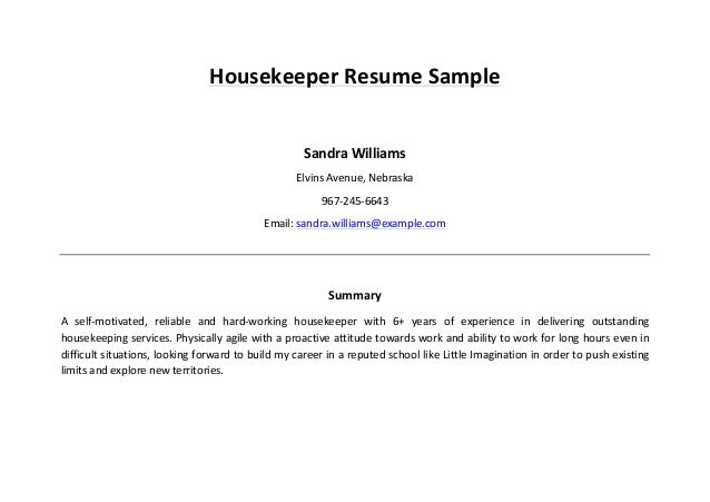 housekeeper resume samples