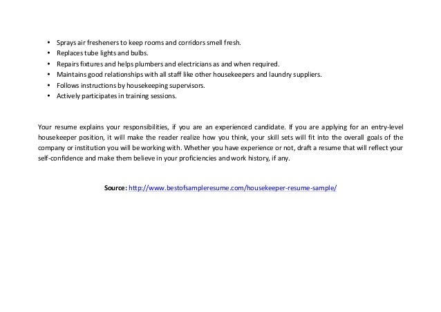 housekeeping resume example