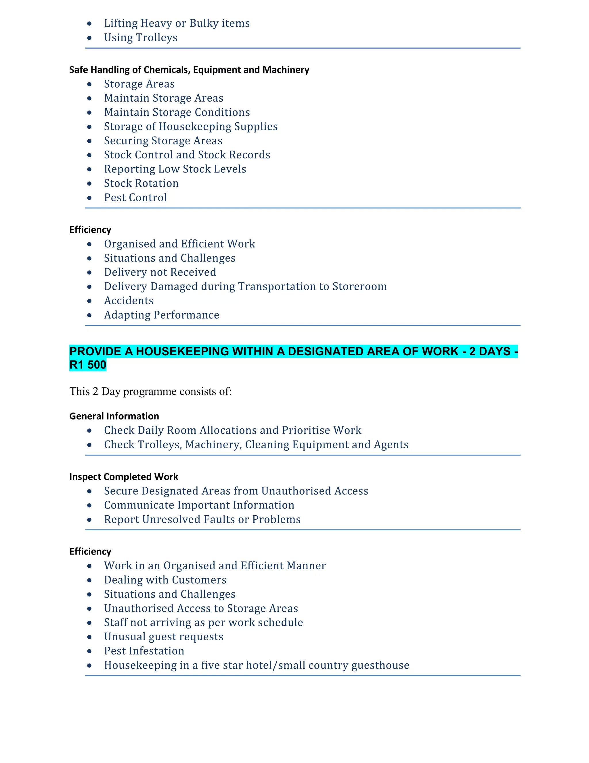Housekeepers training programmes sam hospitality academy | PDF