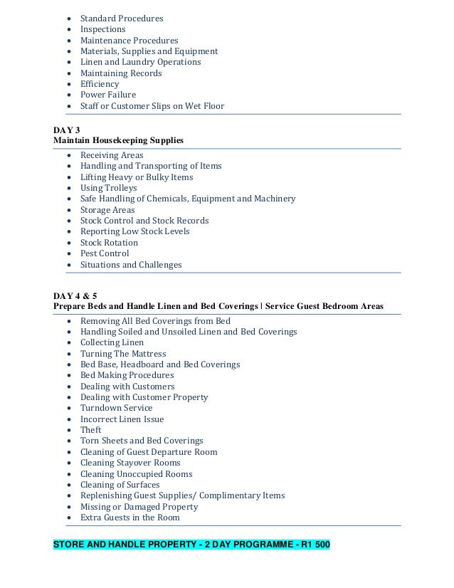 Housekeepers training programmes sam hospitality academy