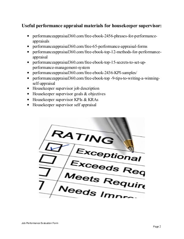 housekeeper supervisor performance appraisal housekeeper supervisor
