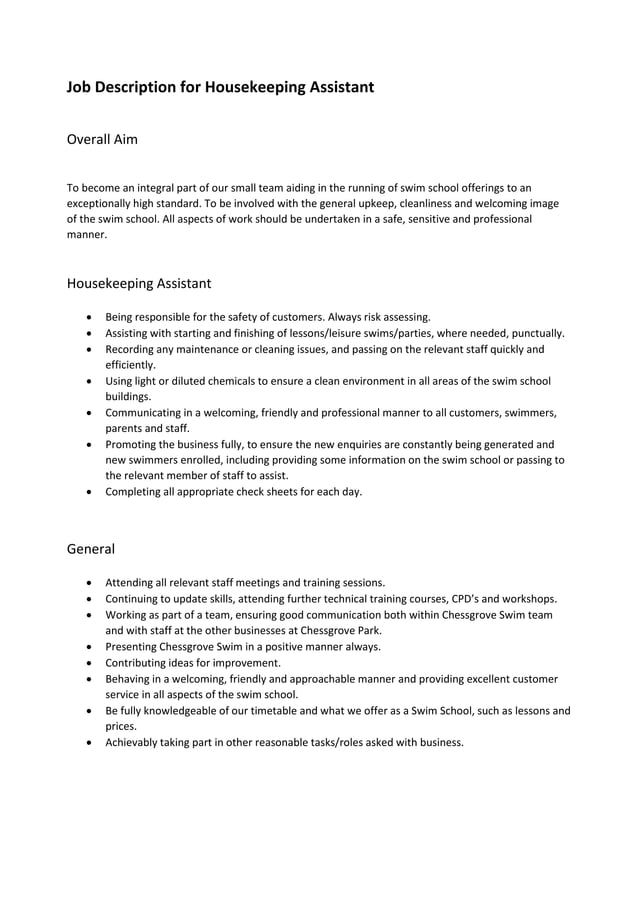 Housekeeping Assistant PDF