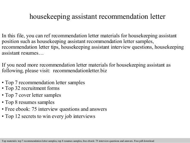 housekeeping assistant recommendation letter in this file you can ref recommendation letter materials for housekeeping recommendation letter sample - Housekeeping Assistant Resume Sample housekeeping assistant recommendation letter in this file you can ref recommendation letter materials for housekeeping recommendation letter sample - Housekeeping Assistant Resume Sample