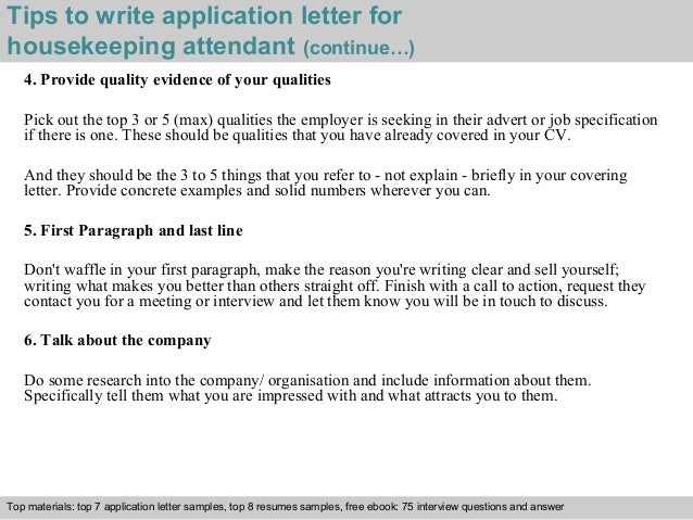 Housekeeping attendant application letter