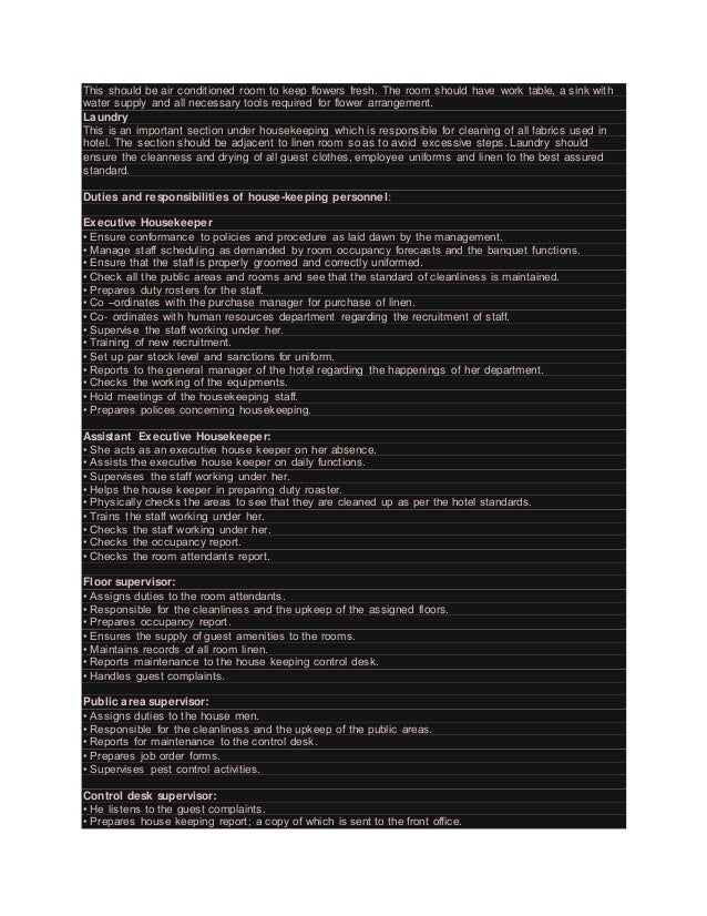 House Keeping Notes