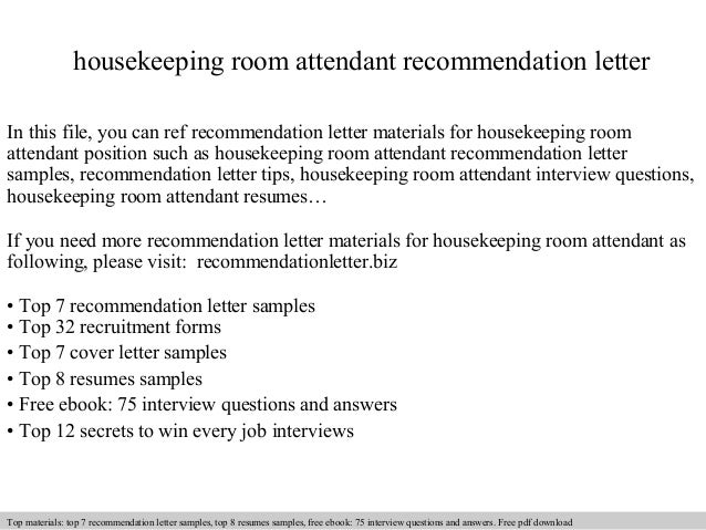housekeeping room attendant recommendation letter room attendant resumes