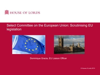 © House of Lords 2013
© House of Lords 2013
House of Lords
Select Committee on the European Union: Scrutinising EU
legislation
Dominique Gracia, EU Liaison Officer
 
