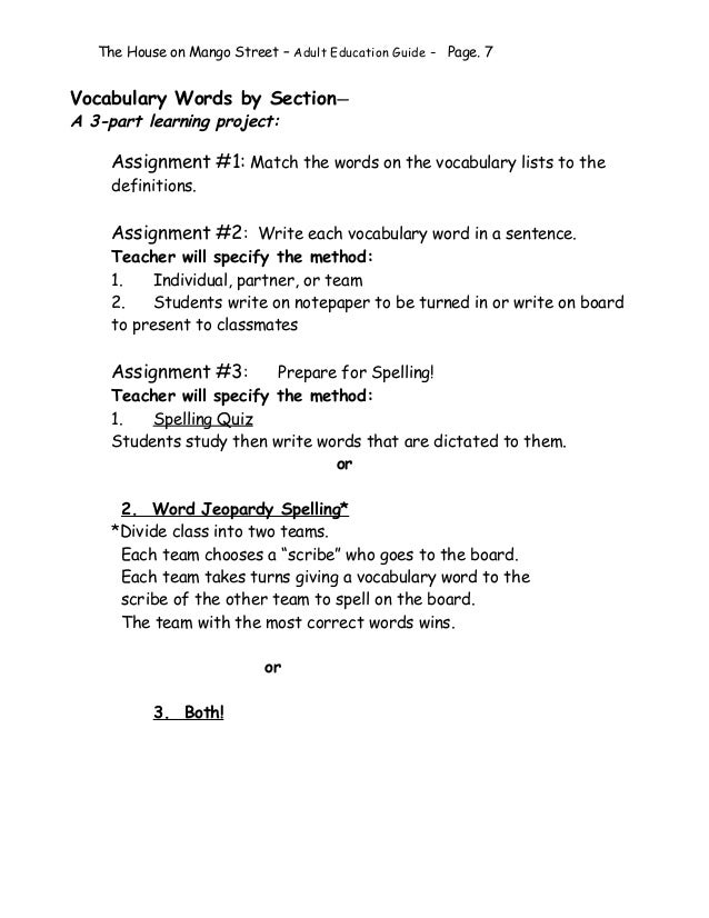 House On Mango Street Adult Education Guide 2008