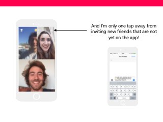 Intuitive product
✅ Amazing ﬁrst experience
Super easy invite ﬂow
✅
✅
The Houseparty formula:
 