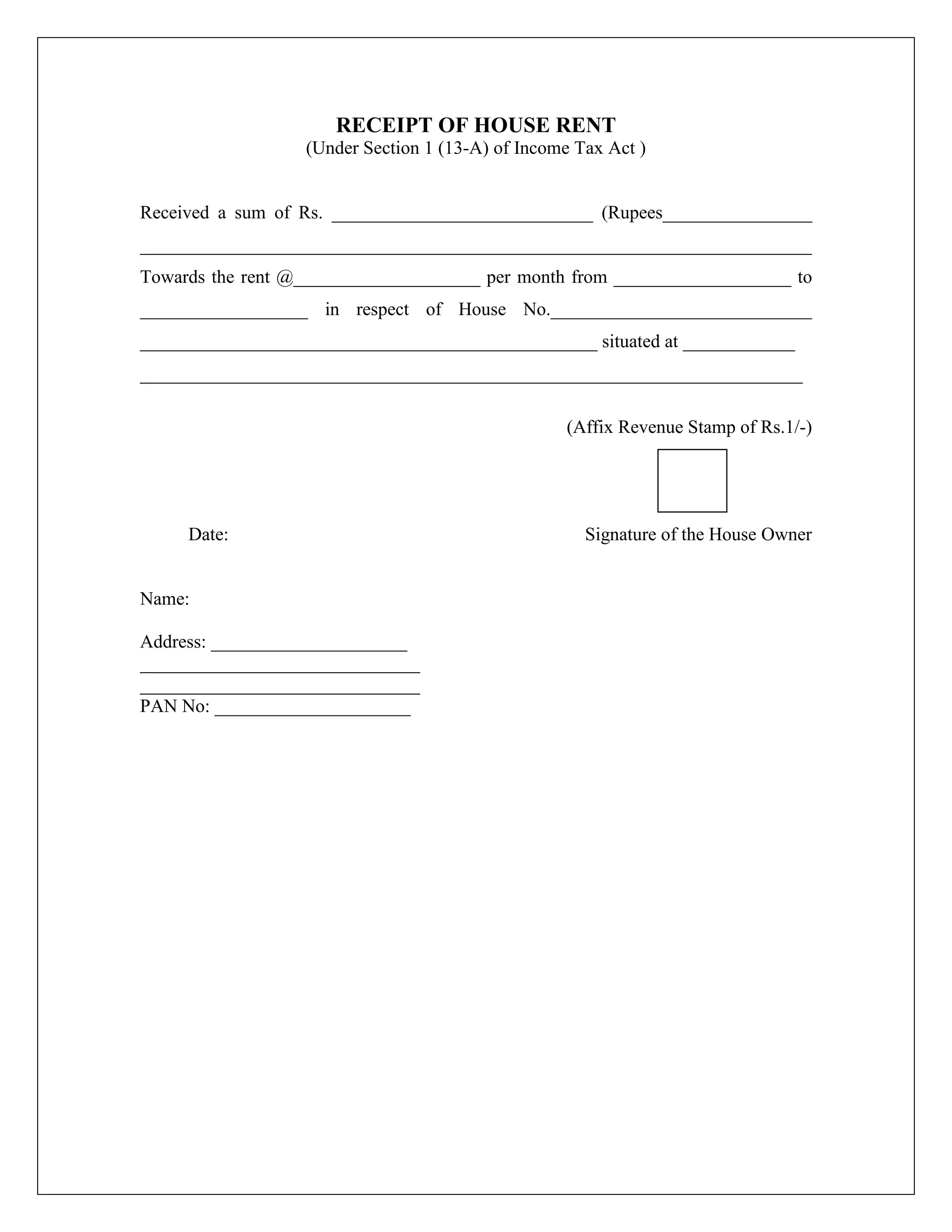 House rent receipt PDF