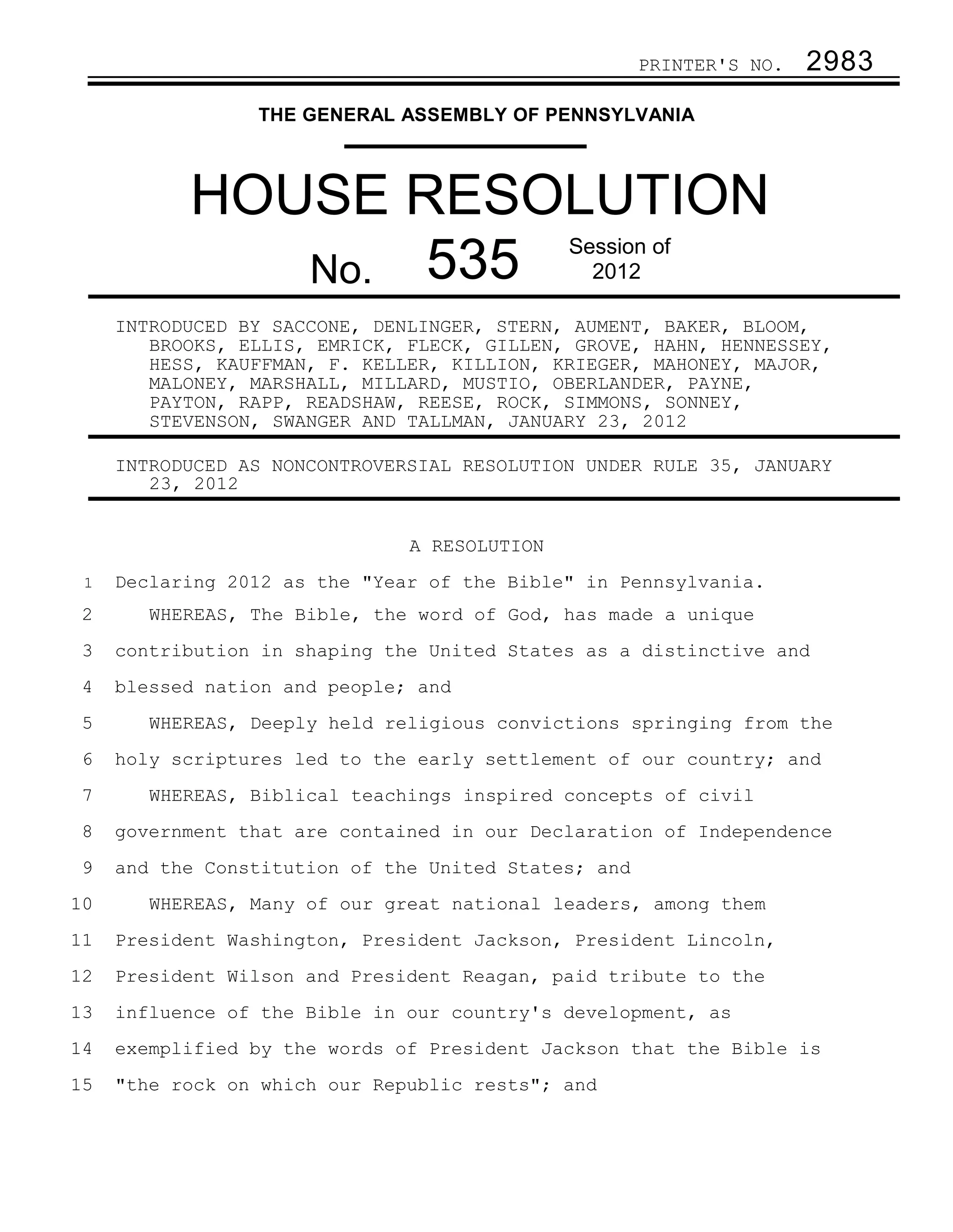 PA House resolution 535 PDF