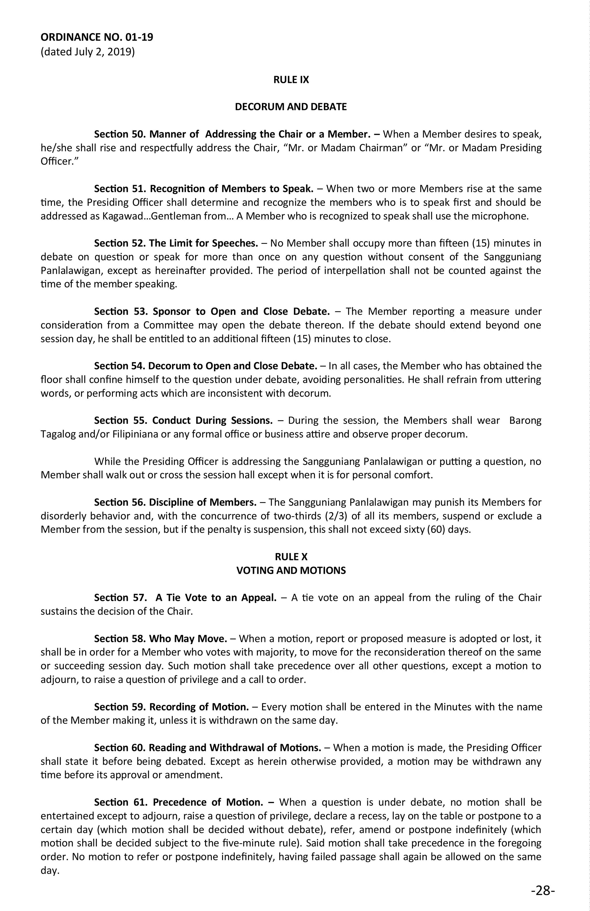 19th Sangguniang Panlalawigan House Rules of Procedures and Committee ...