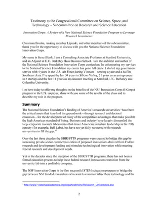 Testimony to the Congressional Committee on Science, Space, and
                    Technology – Subcommittee on Research ...