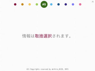 All Copyrights reserved by akihiro_0228, 2015
71
#5
情報は取捨選択されます。
 