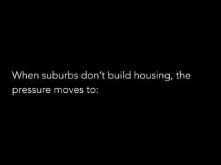 When suburbs don’t build housing, the
pressure moves to:
 