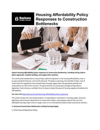 Housing Affordability Policy and Public Private Partnerships | PDF