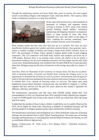 Refugee Resettlement Housing In India and Abroad- A Brief Report | PDF