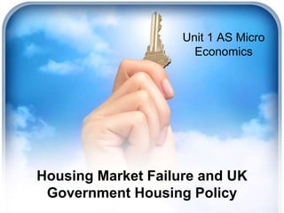 Housing Market Failure and UK
Government Housing Policy
Unit 1 AS Micro
Economics
 