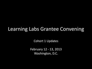 Learning Labs Grantee Convening

           Cohort 1 Updates

         February 12 - 13, 2013
           Washington, D.C.
 