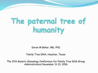 Doron M Behar, MD, PhD
Family Tree DNA, Houston, Texas
The 12th Genetic Genealogy Conference for Family Tree DNA Group
Administrators November 11-13, 2016
 