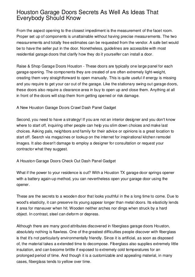 Houston Garage Doors Secrets As Well As Ideas That Everybody Should K