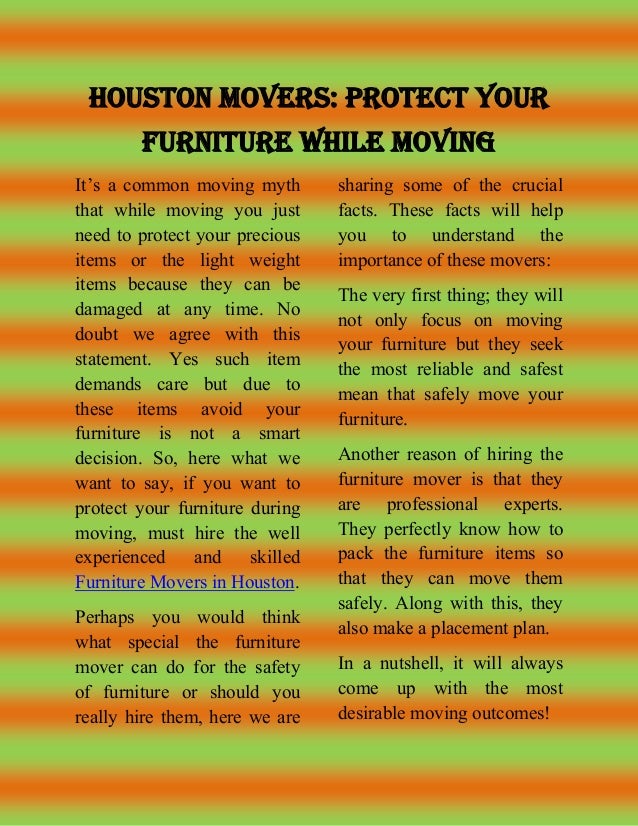 Houston Movers Protect your Furniture While Moving