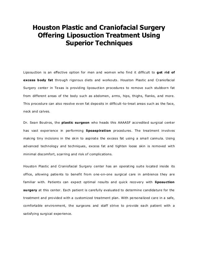 Houston Plastic and Craniofacial Surgery Offering Liposuction Treatment