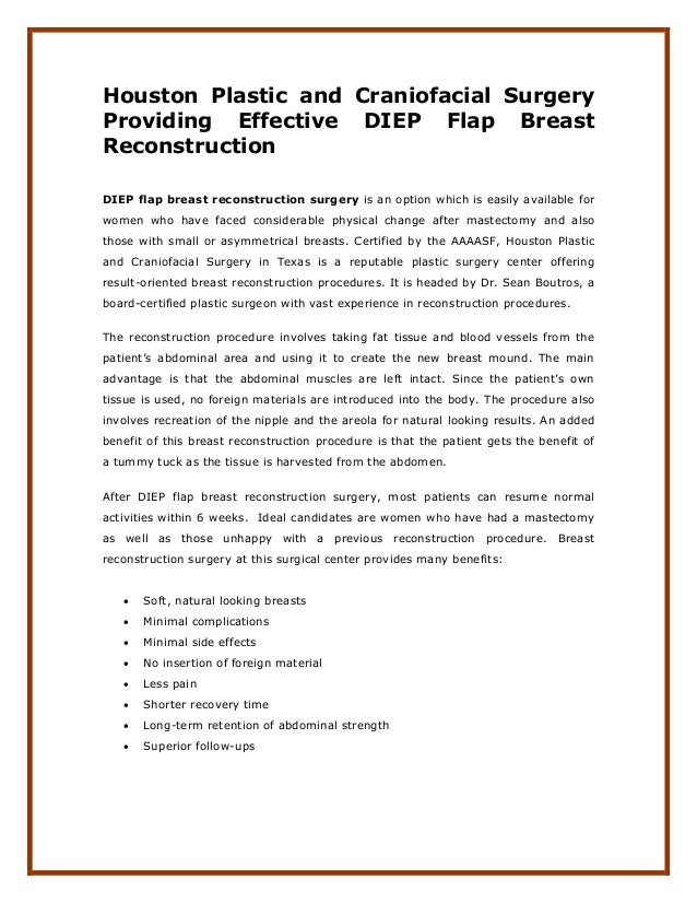 Houston Plastic and Craniofacial Surgery Providing Effective Diep Flap