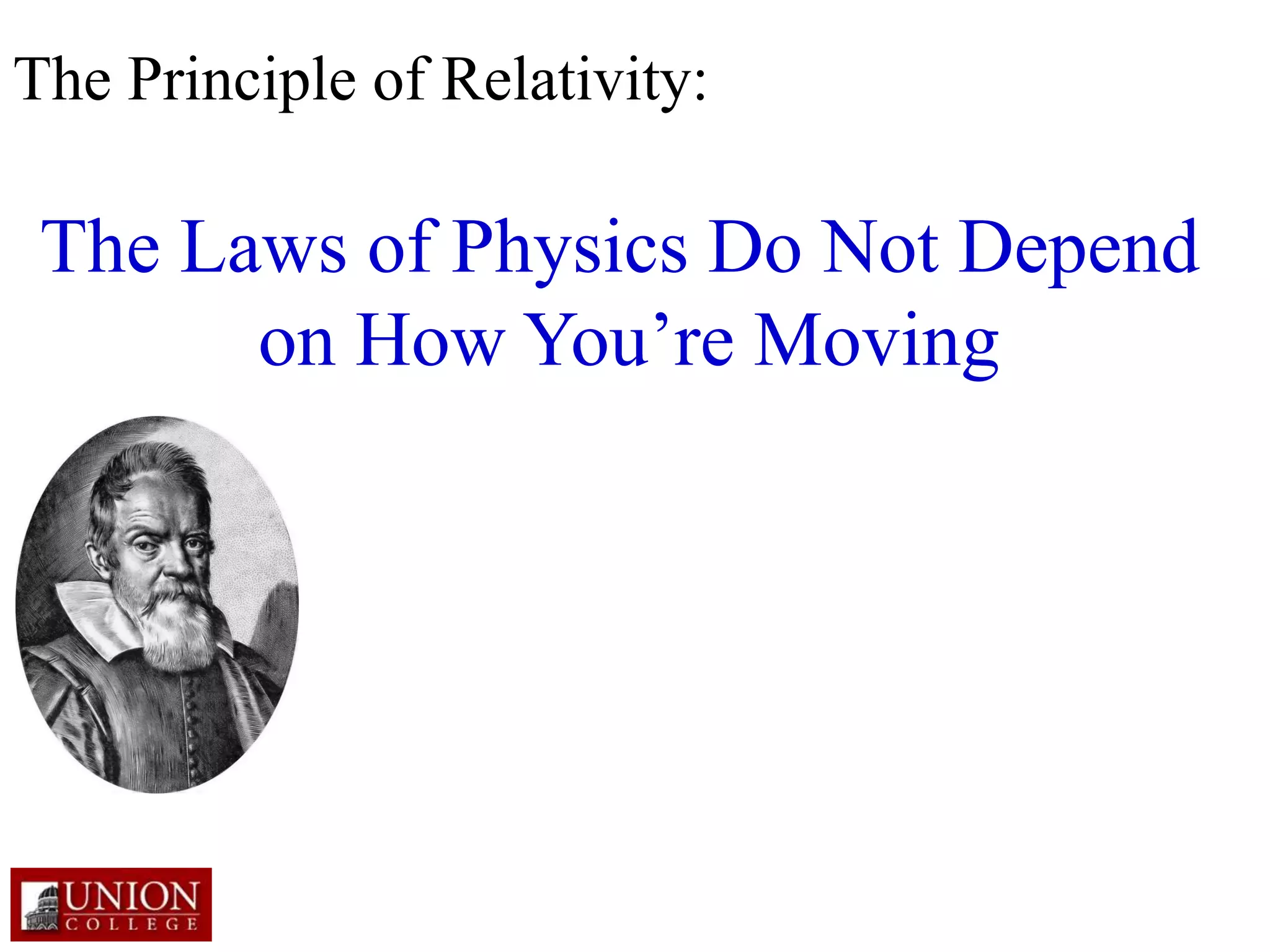 The Principle of Relativity:
The Laws of Physics Do Not Depend
on How You’re Moving
 