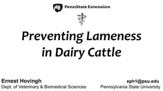 Ernest Hovingh eph1@psu.edu
Dept. of Veterinary & Biomedical Sciences Pennsylvania State University
Preventing Lameness
in Dairy Cattle
 