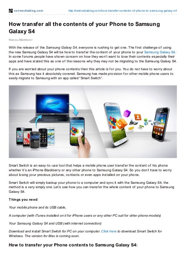 How transfer all the contents of your phone to samsung galaxy s4