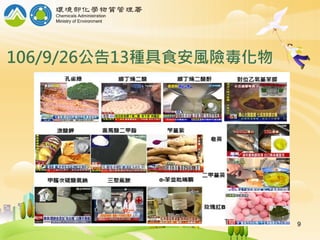 106/9/26公告13種具食安風險毒化物
9
 