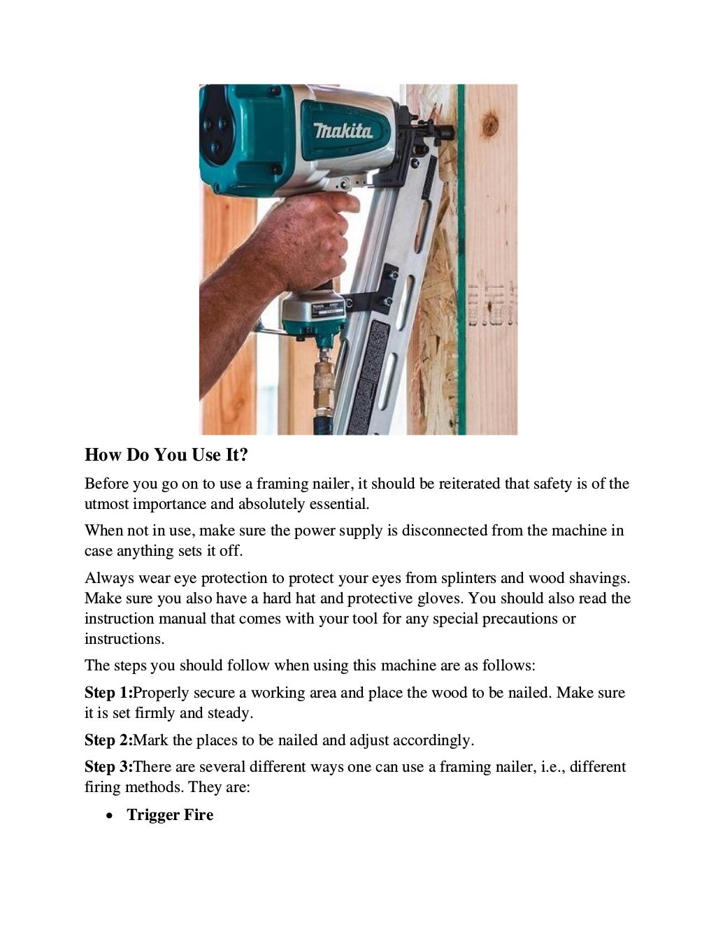 How a framing nailer works?
