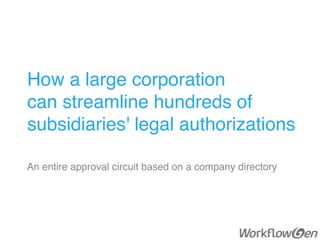 How a large corporation
can streamline hundreds of
subsidiaries' legal authorizations
An entire approval circuit based on a company directory
 