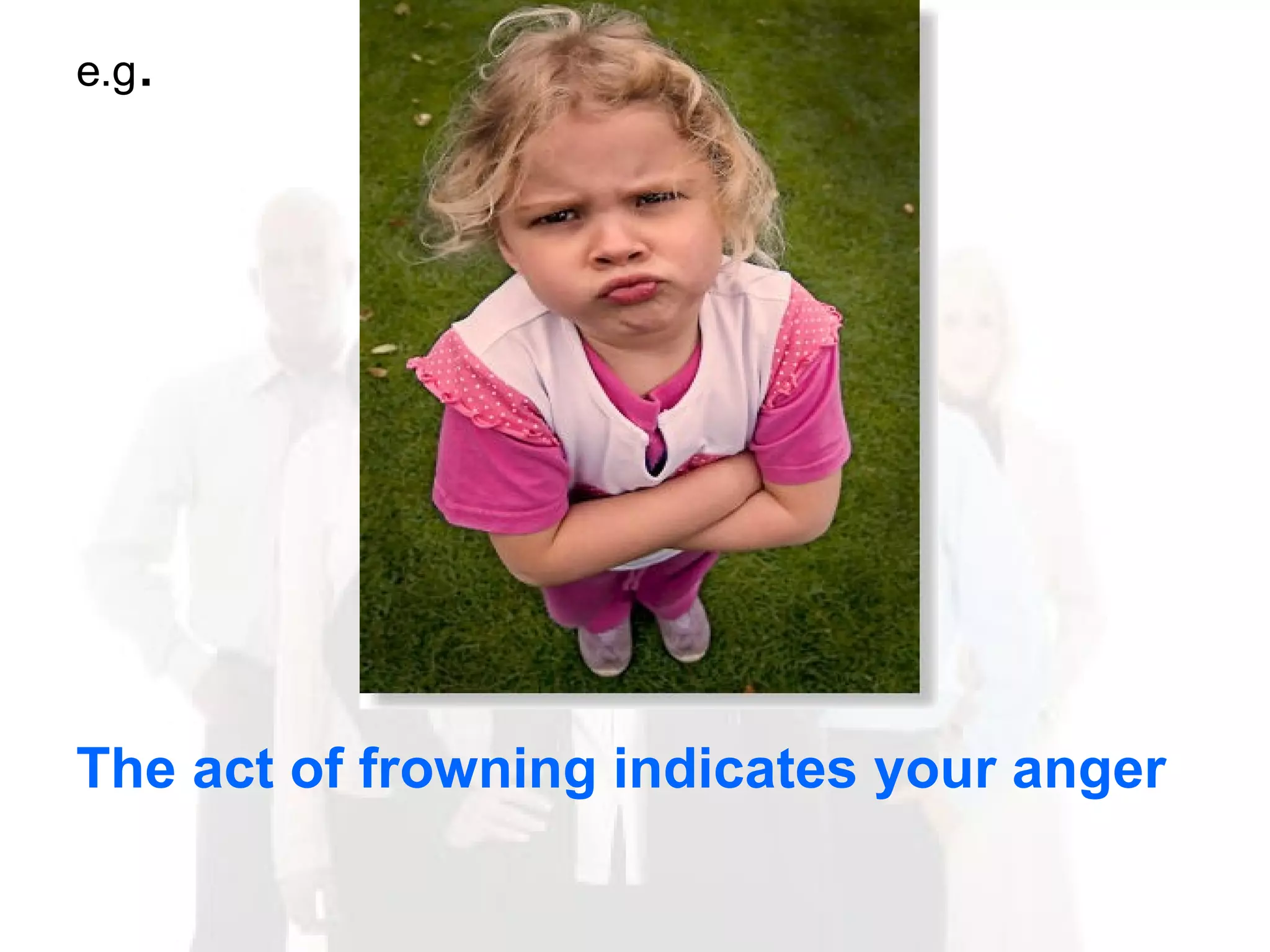 The act of frowning indicates your anger e.g . 